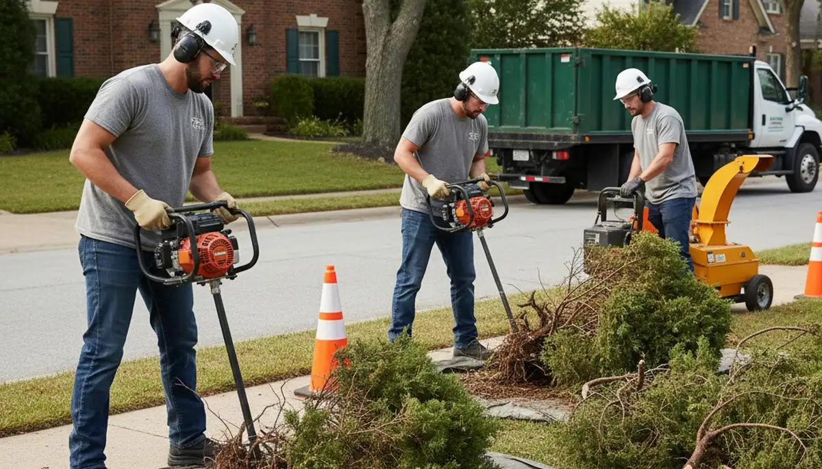 Austin, TX tree crew removing overgrown shrubs for Arbor Tree Care residential service estimate