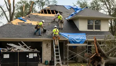 Austin tree service crew removing storm damage and fallen branches for cleanup in Austin, TX