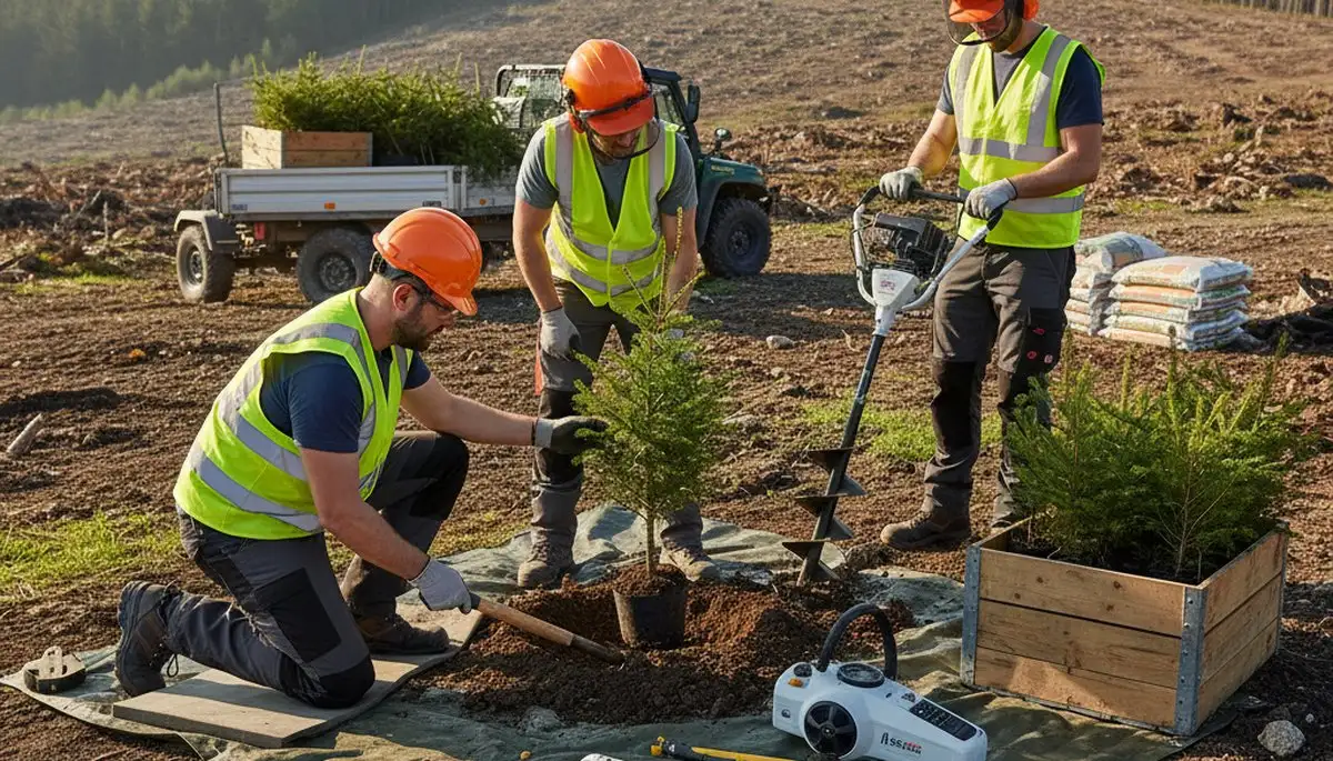 Arbor Tree Care crew planting a new tree in Austin, TX residential yard