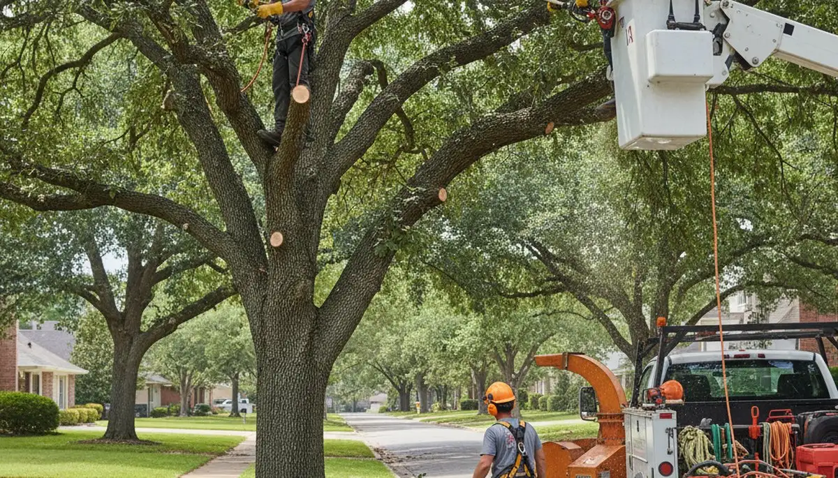 Austin, TX arborist pruning tree branches for safer, healthier trees on a residential property