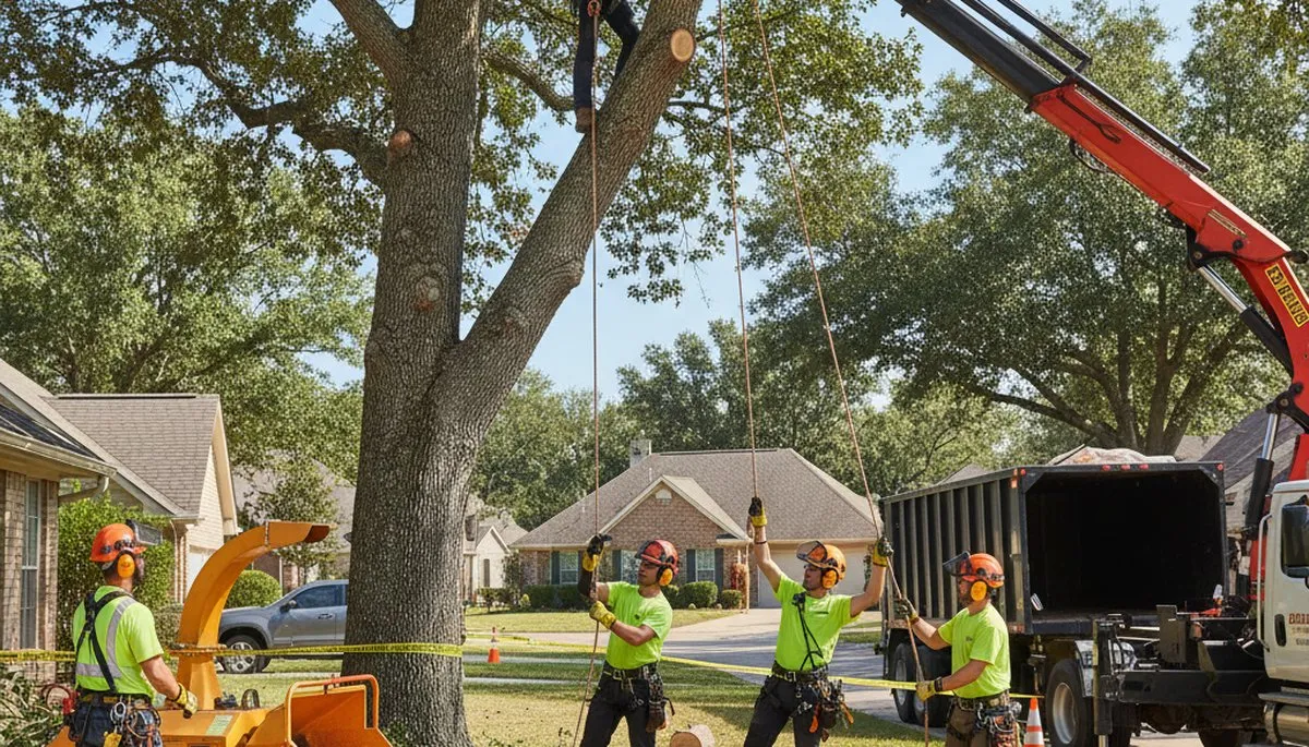 Austin, TX arborists removing a hazardous tree for safe residential tree removal service